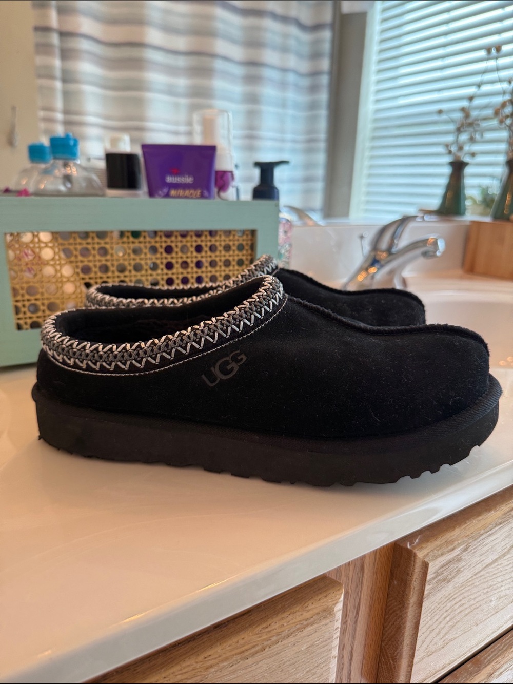 UGG Black Slip-On Suede Mules with Contrast Trim